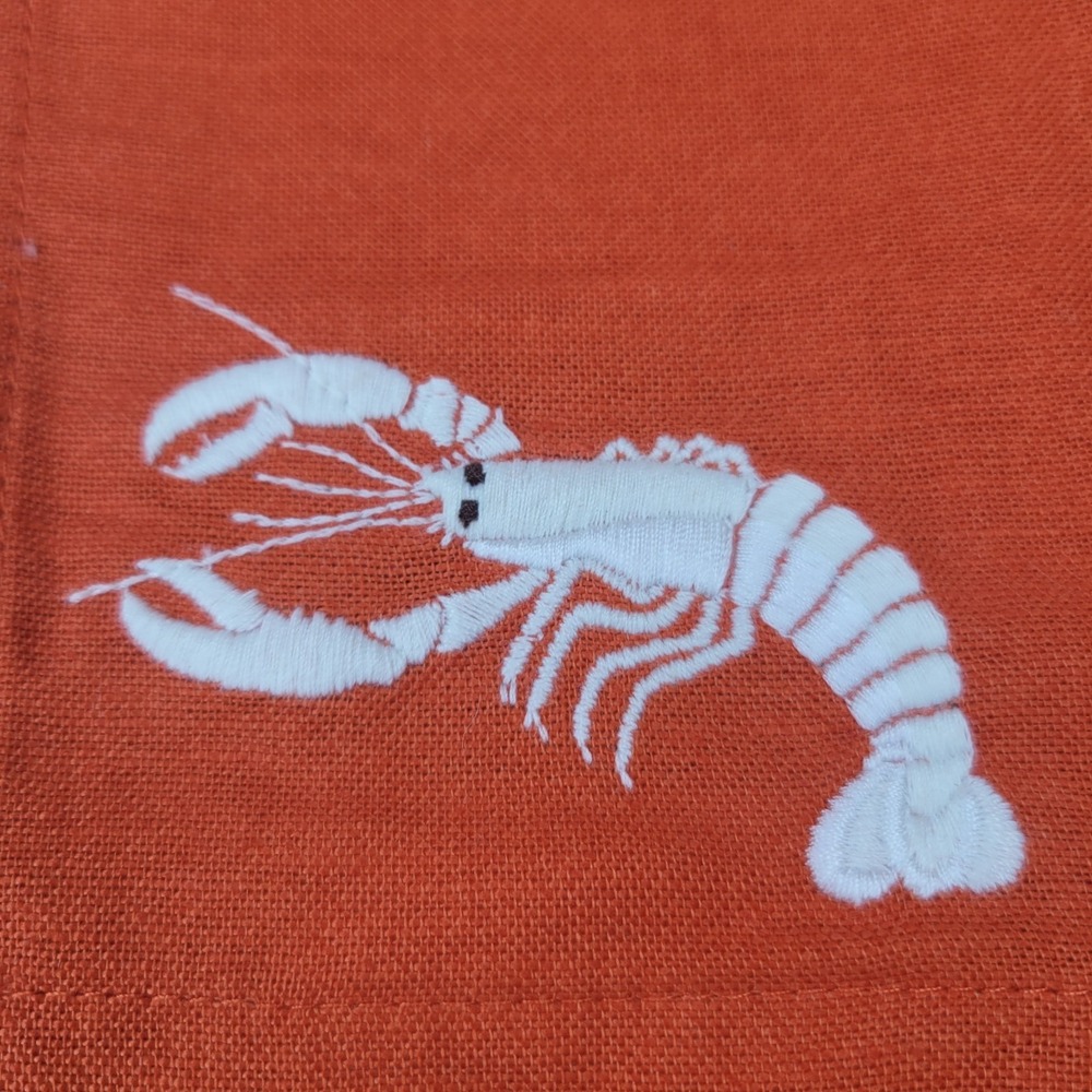 Williams Sonoma Embroidered Lobster 20x20 100% Cotton Napkins Set of 8 NEW - Picture 2 of 8